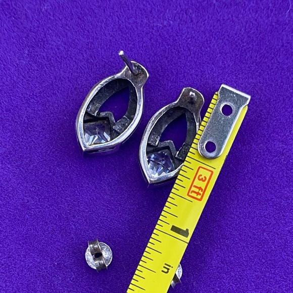 💛 Vintage Sterling Silver CZ Marcasite Stone Earrings - Picture 3 of 4